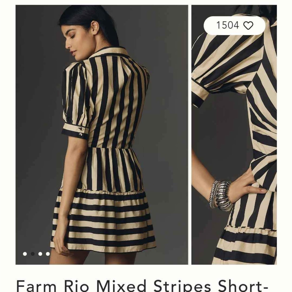 FARM Rio Black and Cream Striped Mini Dress